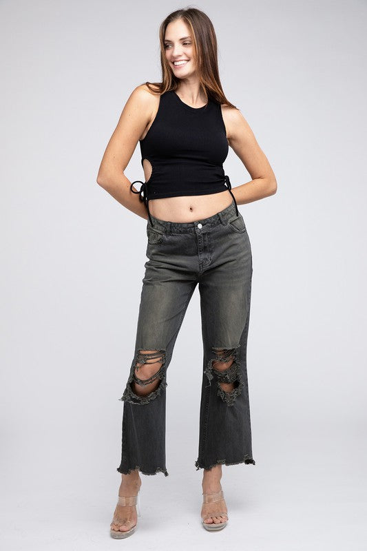 Distressed Vintage Washed Wide Leg Pants choice of colors