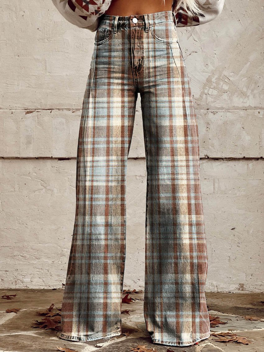 Women's Tartan Casual Wide Leg Pants