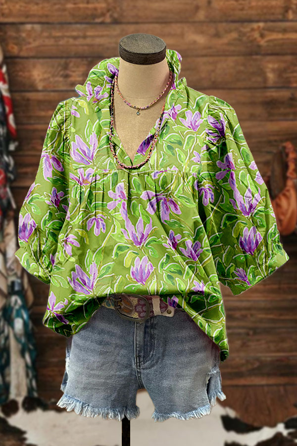 Chic Mardi Gras Puff Sleeve Blouse