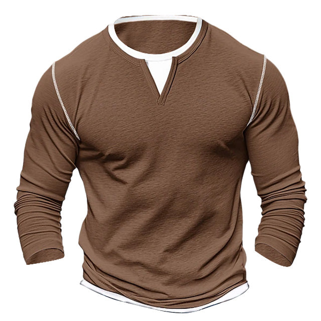 Men's Vintage Outdoor Crew Neck Patchwork Long Sleeve T-shirt