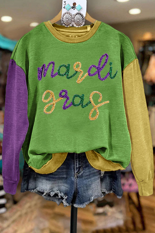 Casual Contrast Color Mardi Gras Sweatshirt