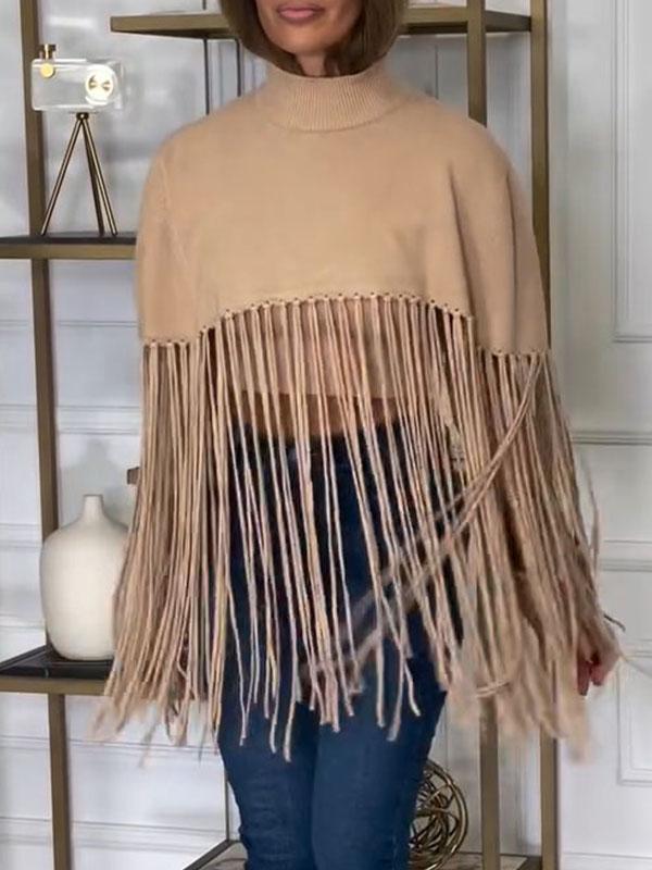 Women's High Collar Fringe Cape