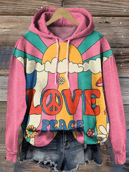 Vintage Peace Love Art Print Casual Sweatshirt