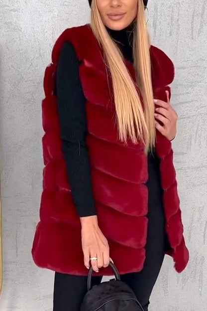 Women's Casual Solid Color Plush Vest Jacket