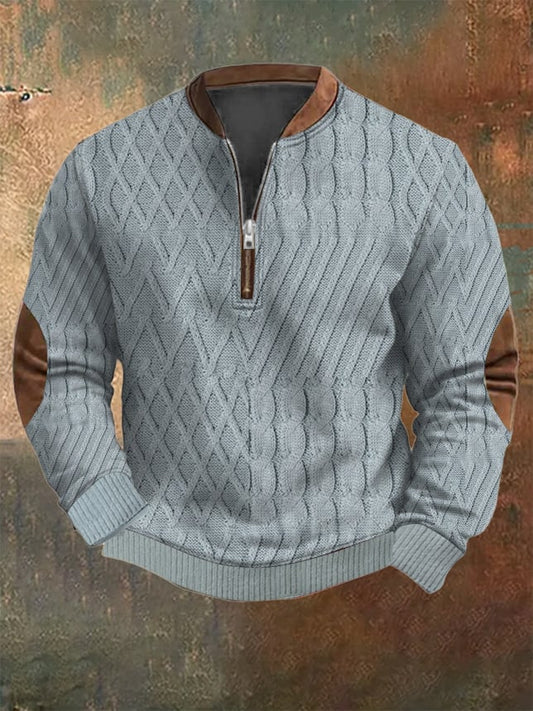 Men's Vintage Print Casual Zipper Sweatshirt