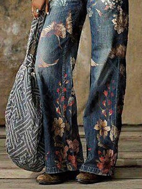 Fashion Printed Jeans Casual Long Pants