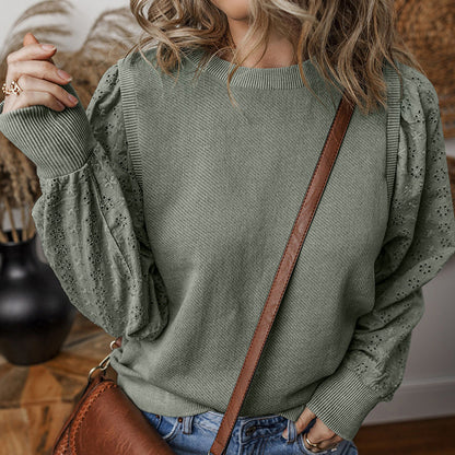 Loose And Versatile Textured Round Neck Long-sleeved Sweater