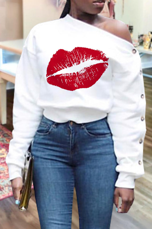 Classic Valentine's Day Lips Print Drop Shoulder Sweatshirt