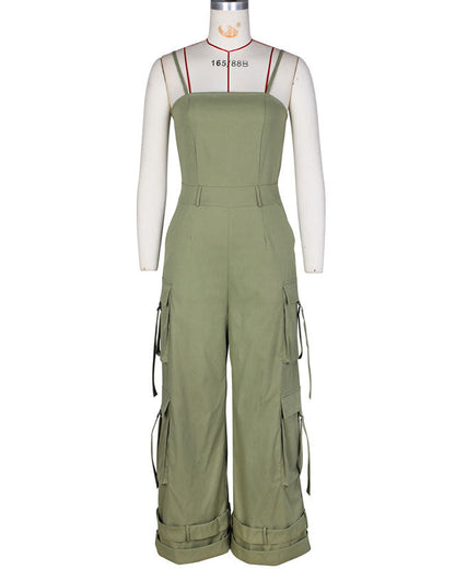 Cargo Pants Loose Wide Leg Suspender Jumpsuit