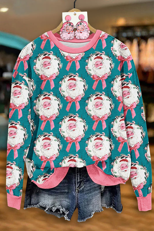 Sweet Christmas Santa Claus Print Long Sleeve Sweatshirt