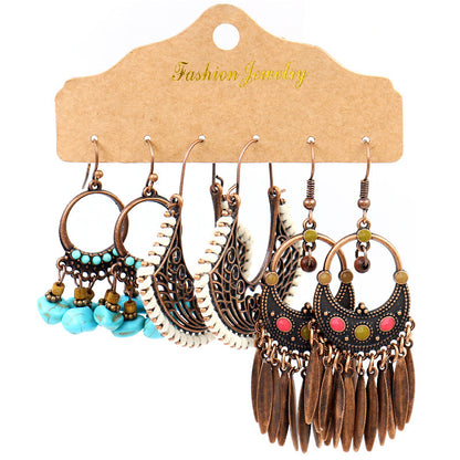 Women's Bohemian Suit Combination Metal Tassel Earrings