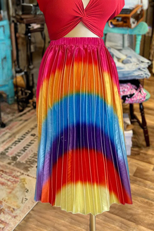 Casual Rainbow Pleated Skirt