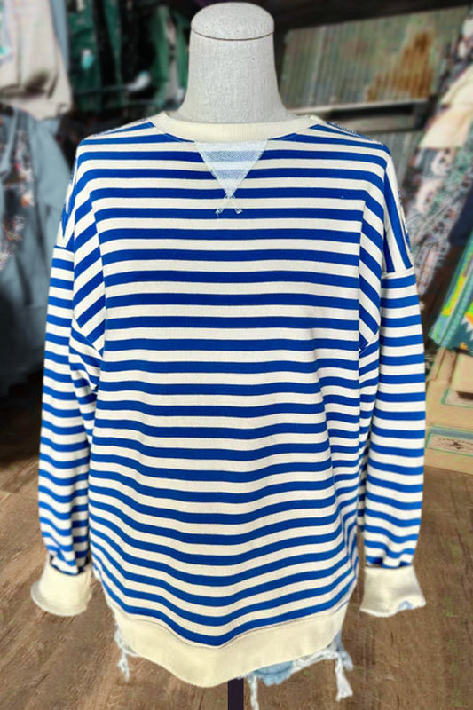 Casual Striped Contrast Trim Long Sleeve Top