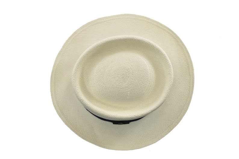 White Oval Crown | Black Band | Genuine Panama Hat | Toquilla Straw | Handwoven in Ecuador - EA - HatBox Included