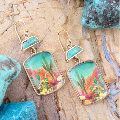 Scenic Sedona Blue Turquoise Golden Drop Earrings