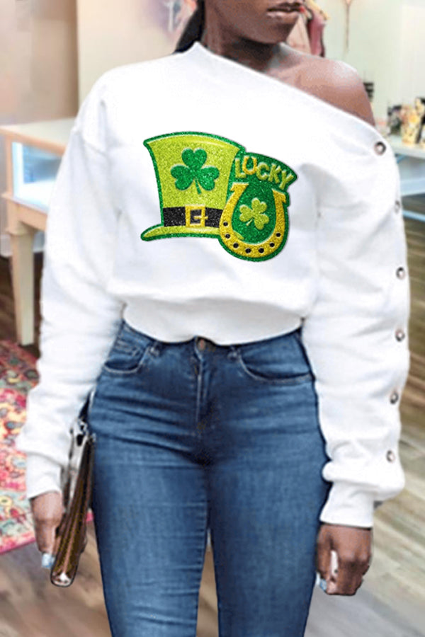 Elegant Contrast Buttons St. Patrick's Day Sweatshirt