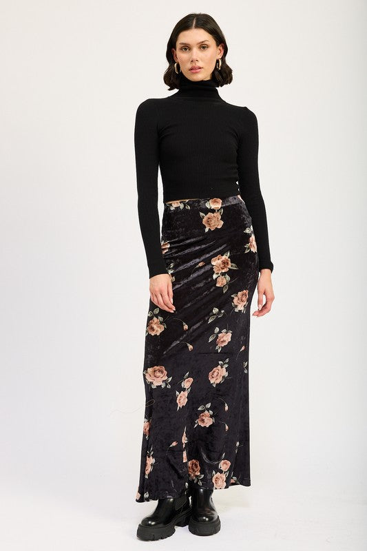 Velvet Floral Maxi Skirt