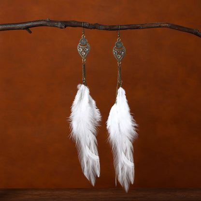 Bohemian Long Feather Tassel Handmade Earrings