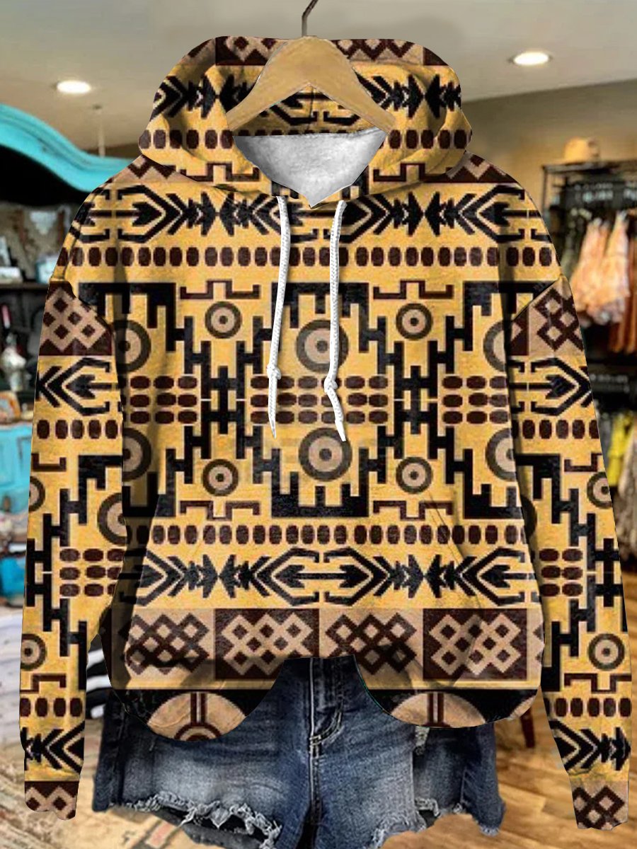 Retro Yellow Geometric Texture Print Art Print Casual Hoodie Sweatshirt