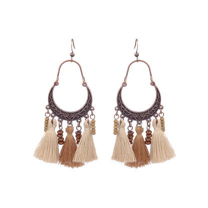 Women's Bohemian Retro Wooden Geometric Tassel Earrings