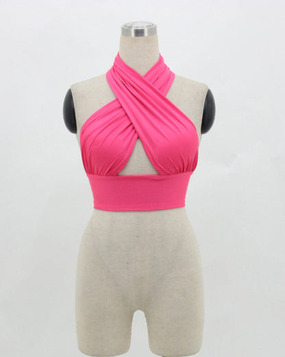 Sleeveless Open Back Cutout Front Crossover Tube Top