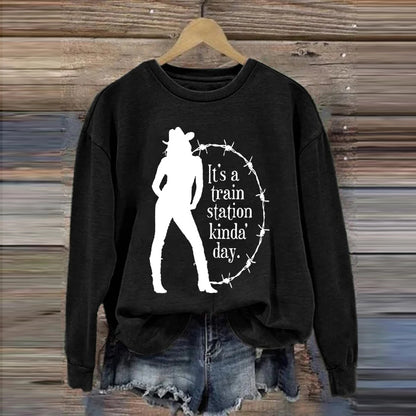 Women'S Could Be A Train Station Kinda Day Print Casual Sweatshirt