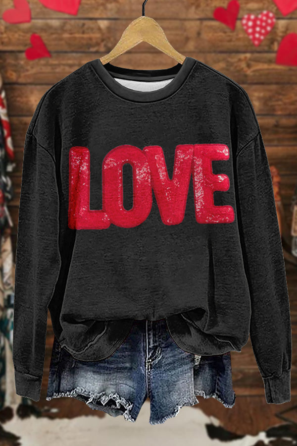 Shiny Valentine's Day Print Sweatshirt