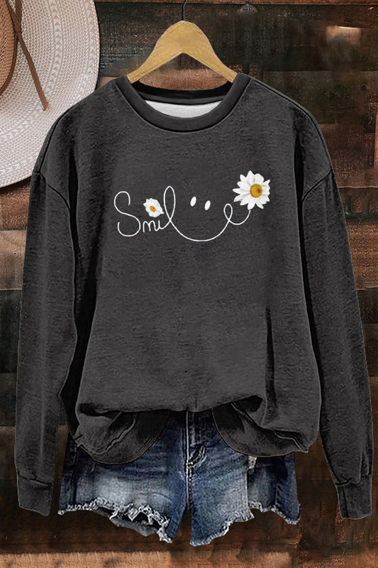 Cute Smile Daisy Print Sweatshirt