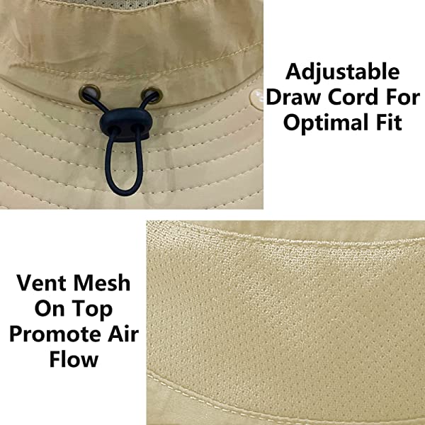 UPF 50+ Sun Fishing Hat for Men Women Wide Brim Hat with Detachable Face Cover & Neck Flap Khaki