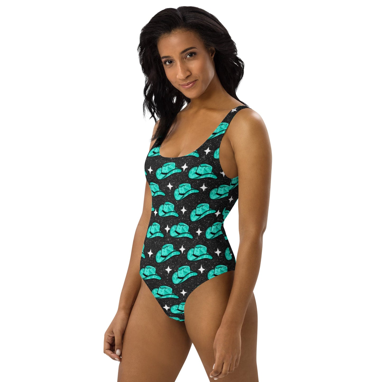 Yeehaw Turquoise Hat One-Piece Swimsuit