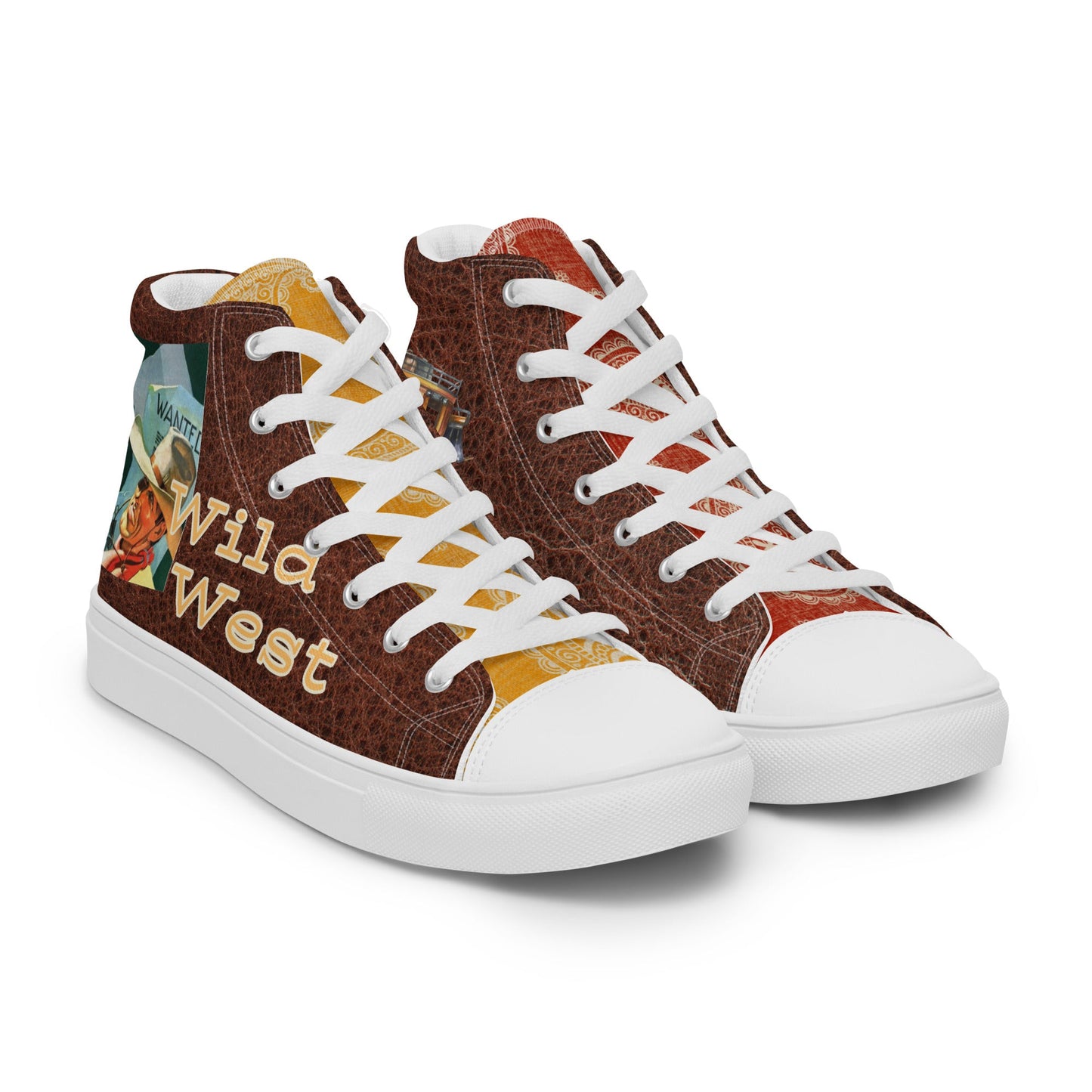 Vintage Wild West Cowboy Women__ high top canvas shoes