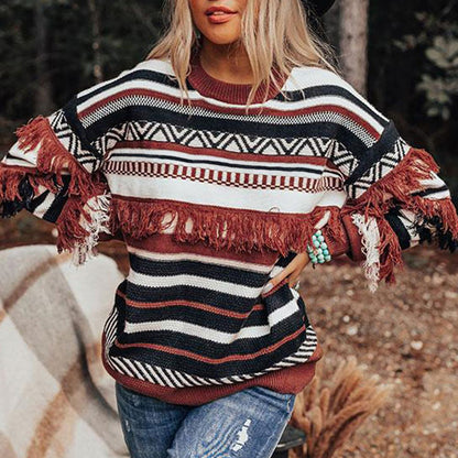 Women's Vintage Ethnic Striped Knit Sweater