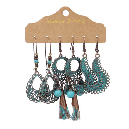 Women's Bohemian Suit Combination Metal Tassel Earrings