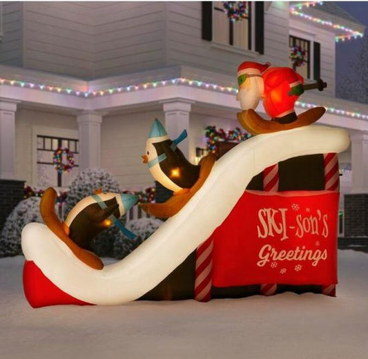 Christmas-inflatable santa ski scene