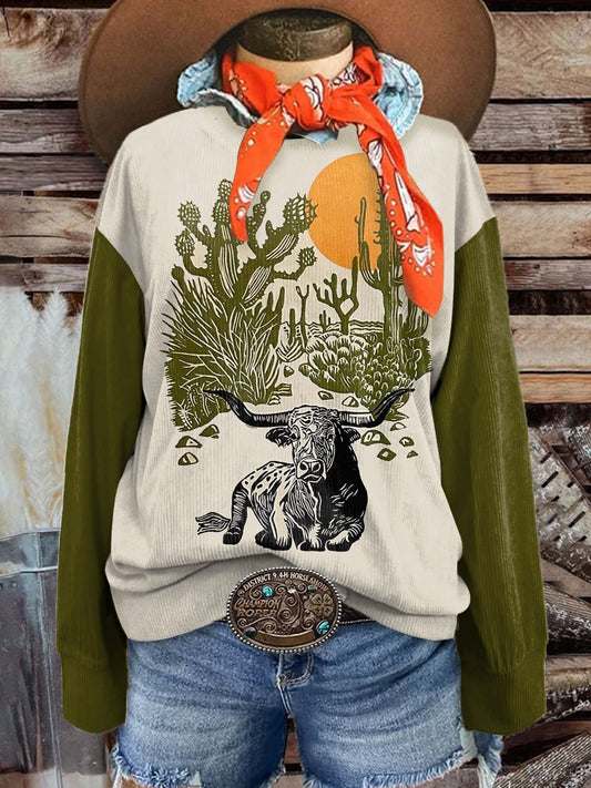 Women's Vintage Cowgirl Art Print Corduroy Sweatshirt