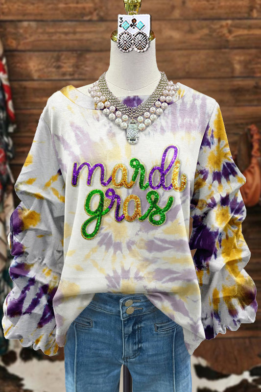 Elegant Ruffled Contrast Color Mardi Gras Sweatshirt