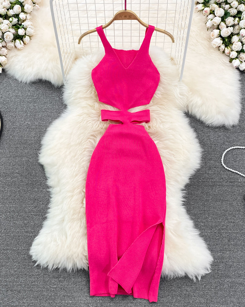 Waist Hollow Suspender Bodycon  Dress