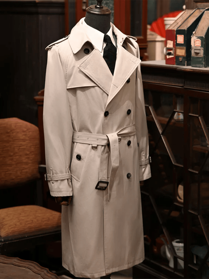 Men's Double Breasted Belted Casual Trench Coat