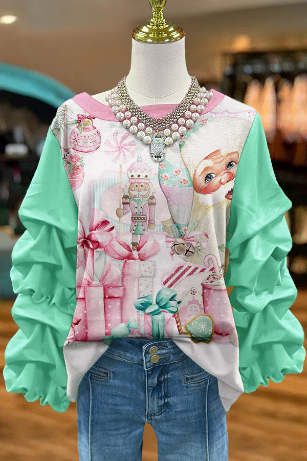 Sweet Christmas Nutcracker Print Pleated Sweatshirt