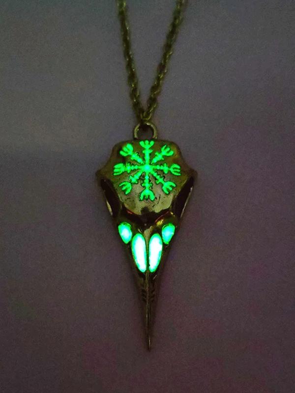 Viking Raven Skull Eagle Beak Luminous Necklace