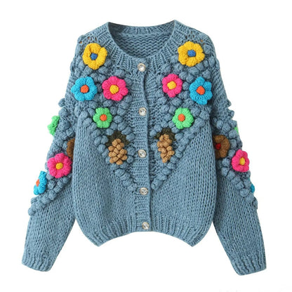 Embroidered Knitted Flowers Cardigan