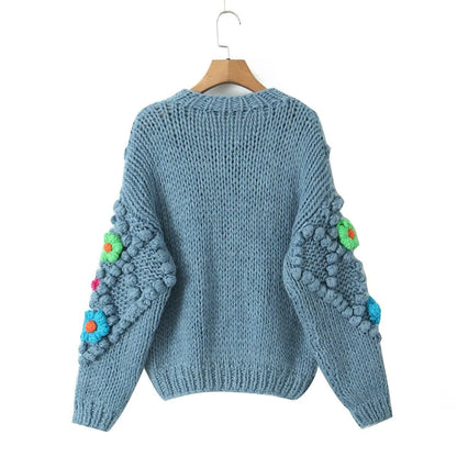 Embroidered Knitted Flowers Cardigan