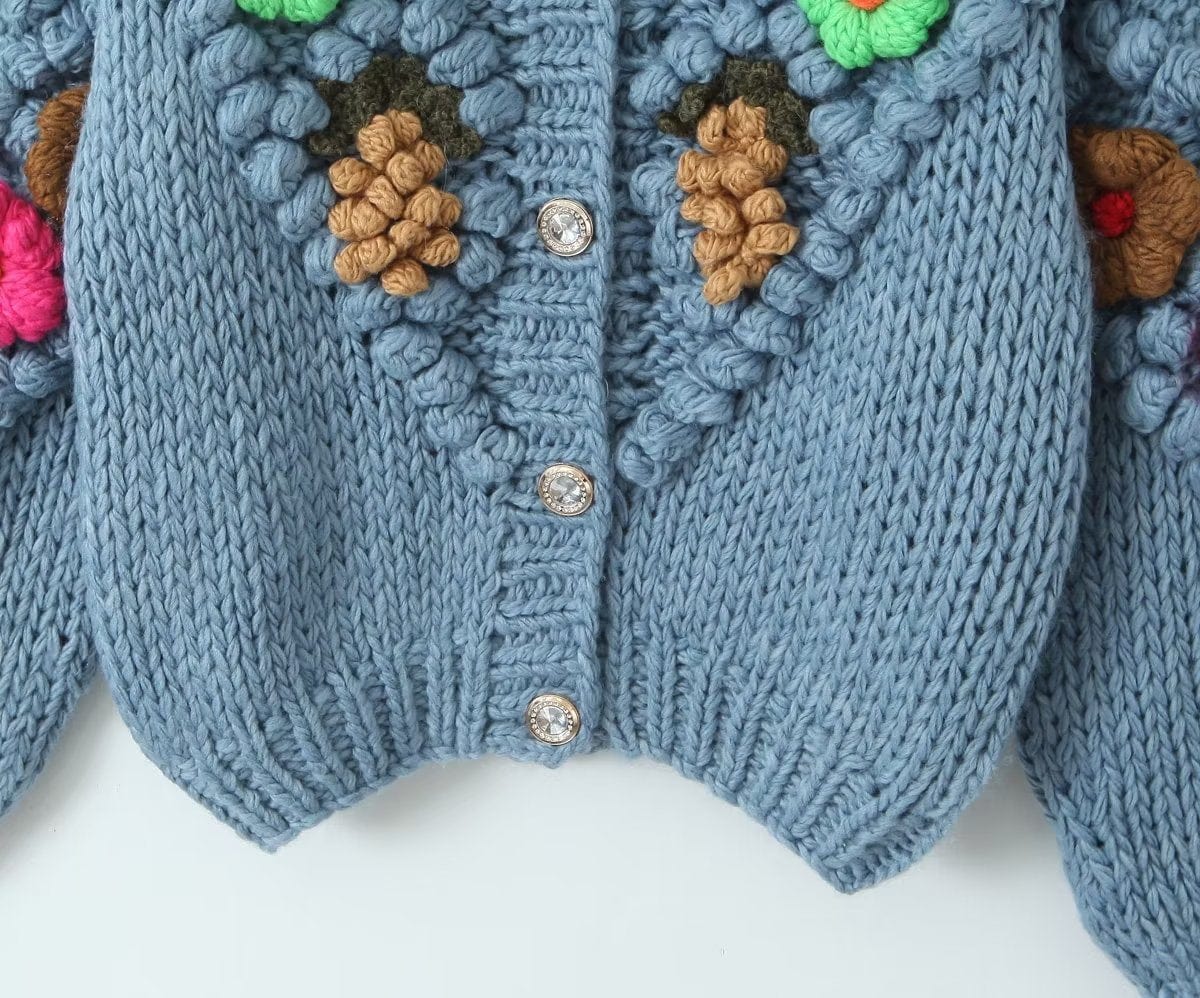 Embroidered Knitted Flowers Cardigan