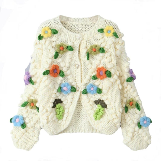 Petunia Flowers Embroidery Knitted Cardigan