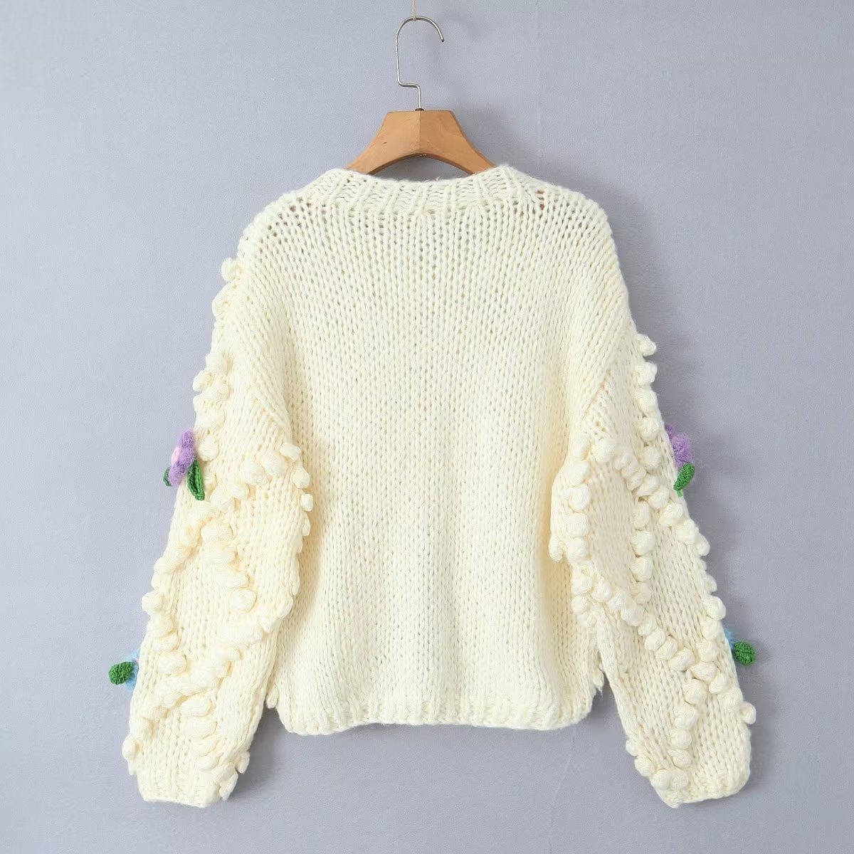 Petunia Flowers Embroidery Knitted Cardigan