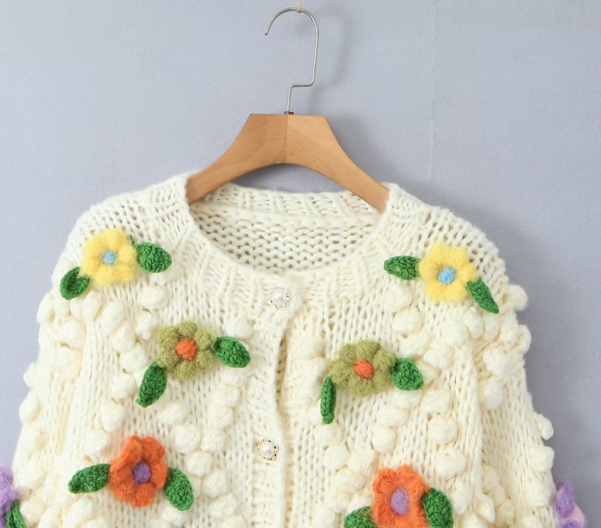 Petunia Flowers Embroidery Knitted Cardigan