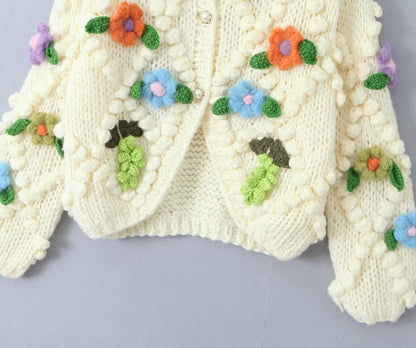 Petunia Flowers Embroidery Knitted Cardigan