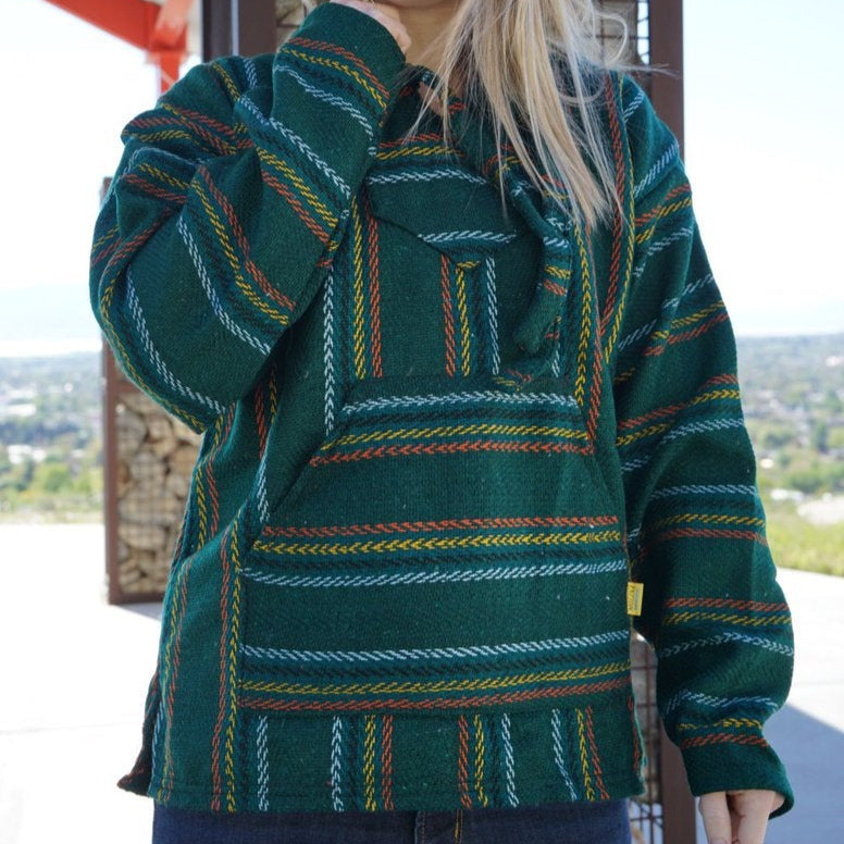 Green Mexican Drug Rug Baja Hoodie