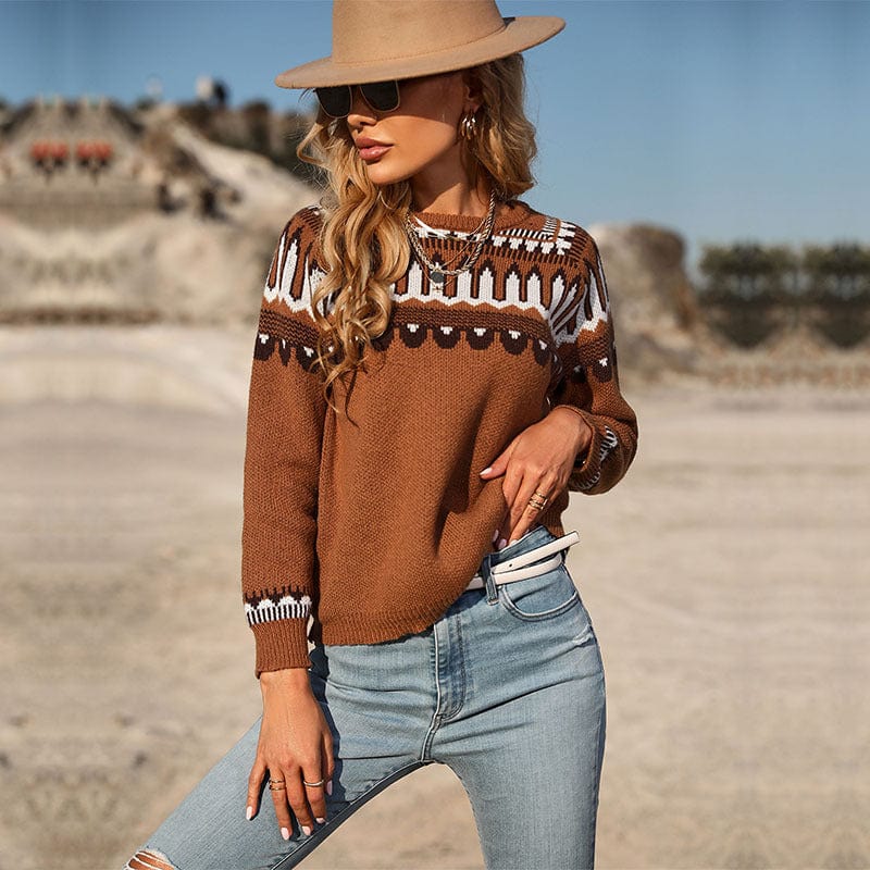 Lucky One Brown Geometric Sweater