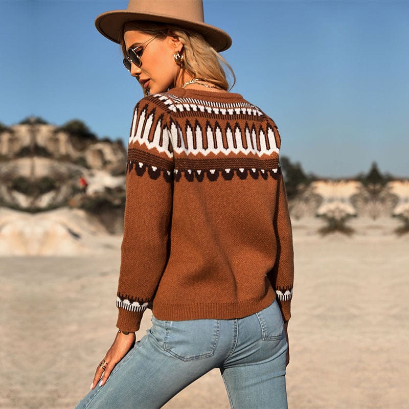 Lucky One Brown Geometric Sweater